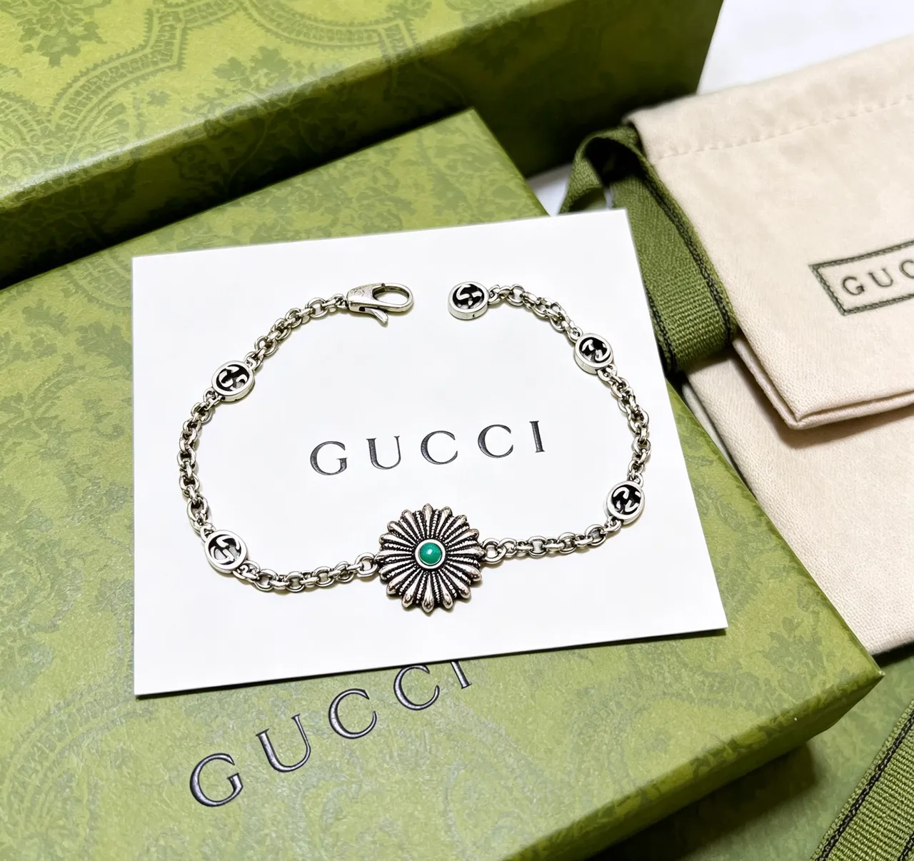 Gucci Floral Medallion Turquoise Charm Bracelet 9
