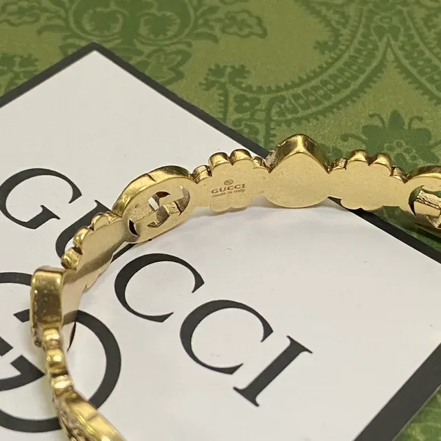 Gucci Floral Motif Gold-Tone Red Gemstone Bracelet 2
