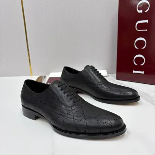 Gucci Full-Brogue Cap-Toe Black Leather Brogues
