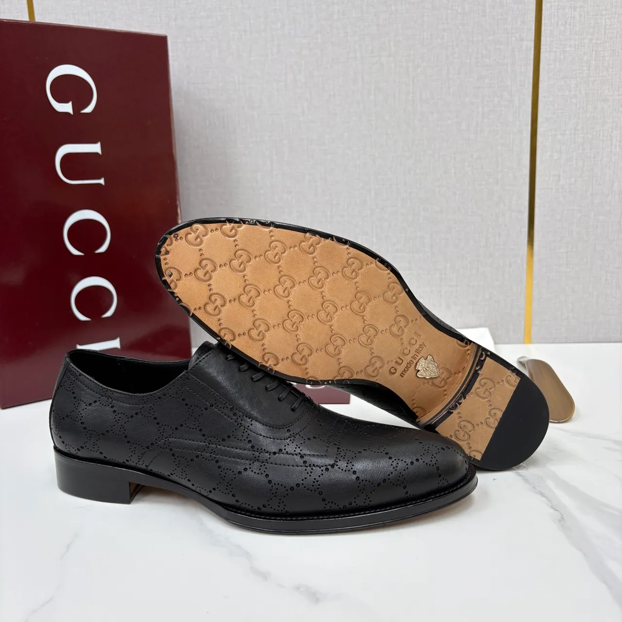 Gucci Full-Brogue Cap-Toe Black Leather Brogues 2