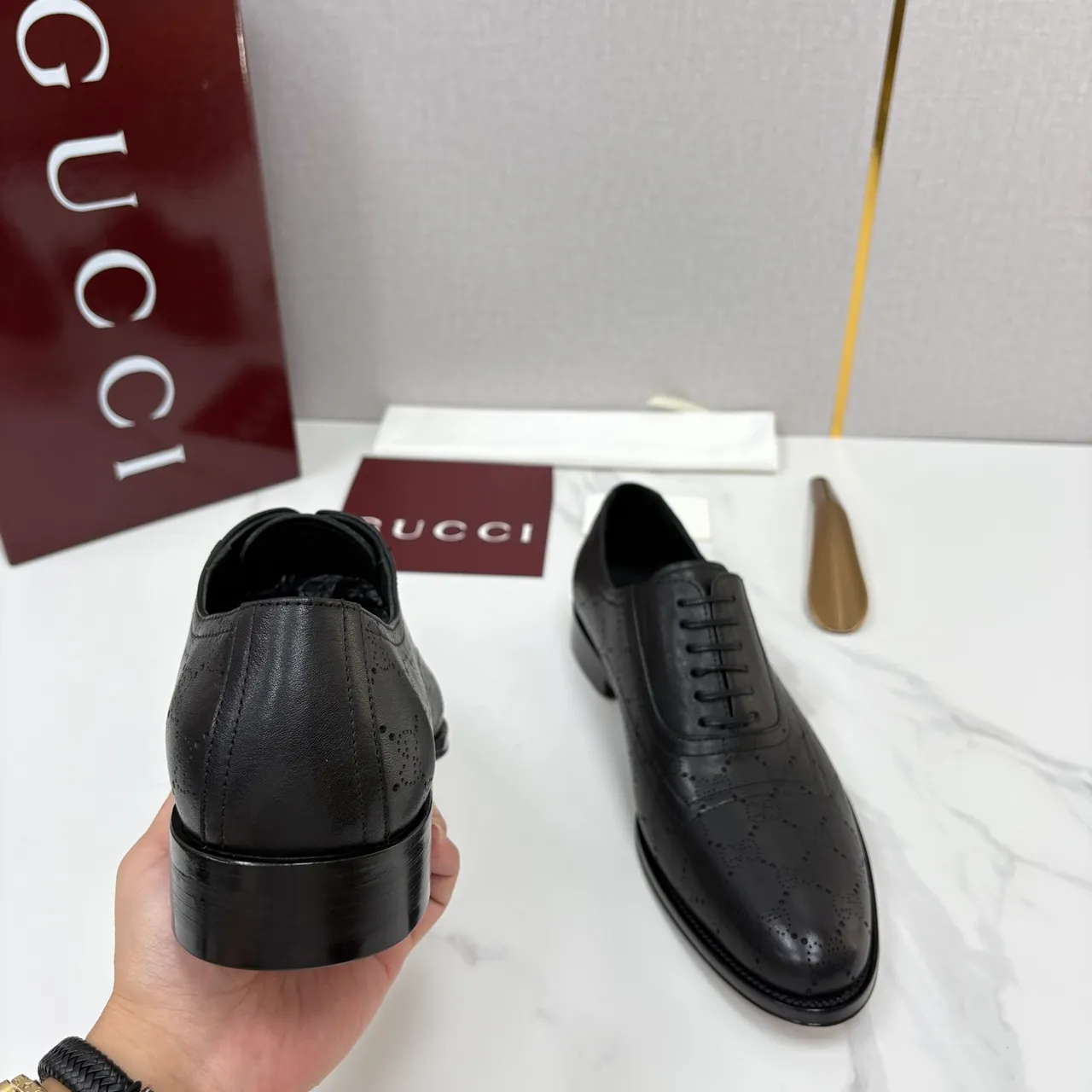 Gucci Full-Brogue Cap-Toe Black Leather Brogues 3