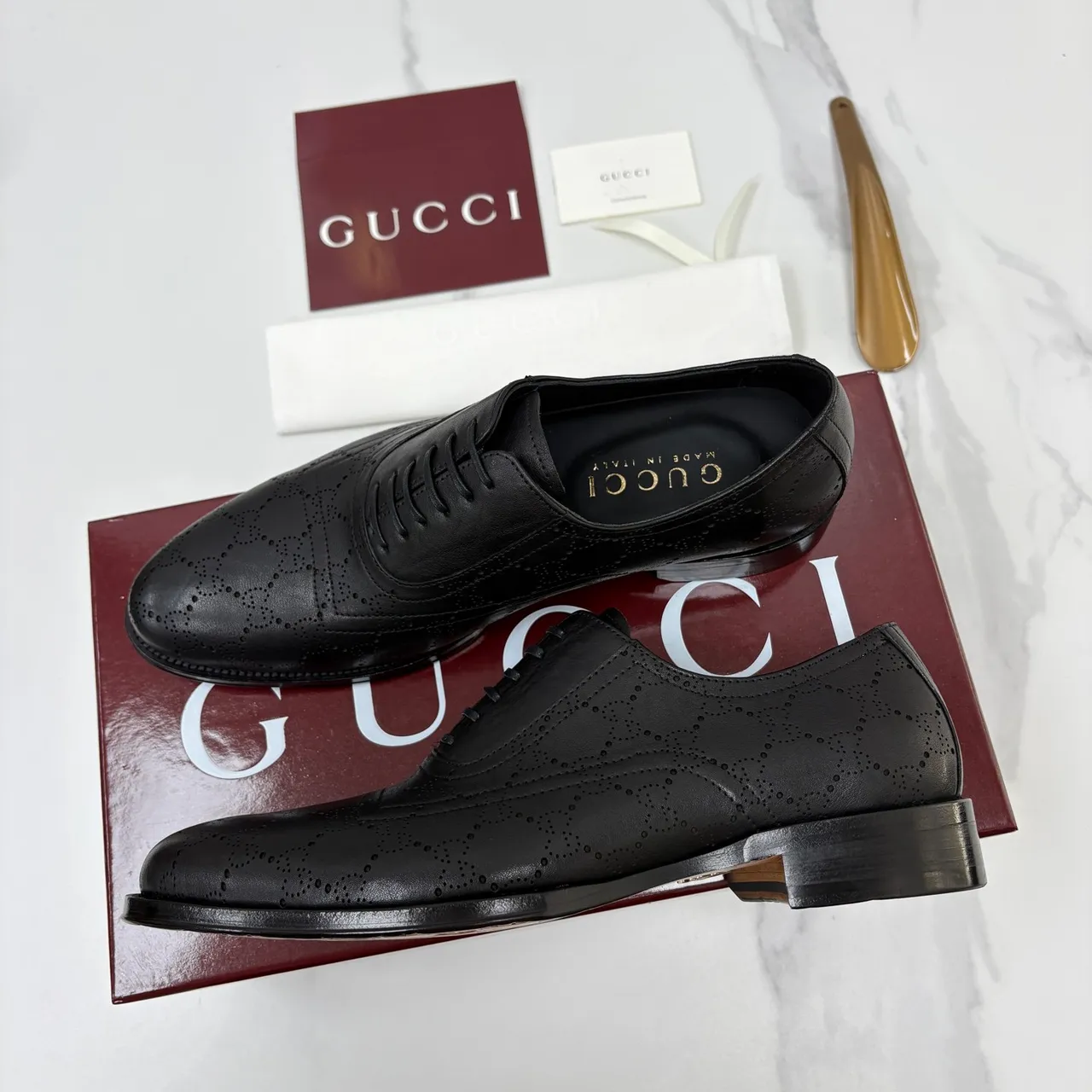 Gucci Full-Brogue Cap-Toe Black Leather Brogues 4