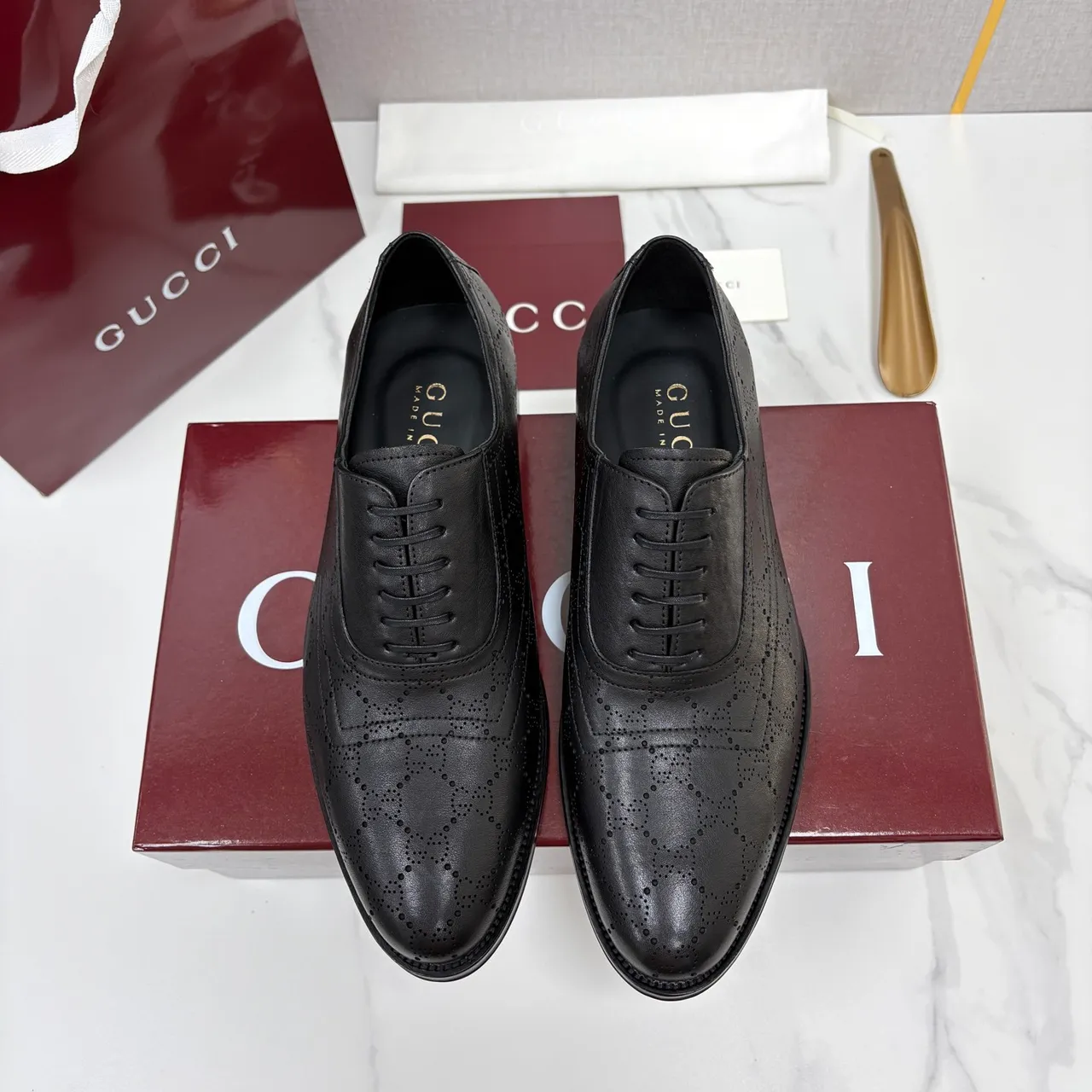 Gucci Full-Brogue Cap-Toe Black Leather Brogues 5