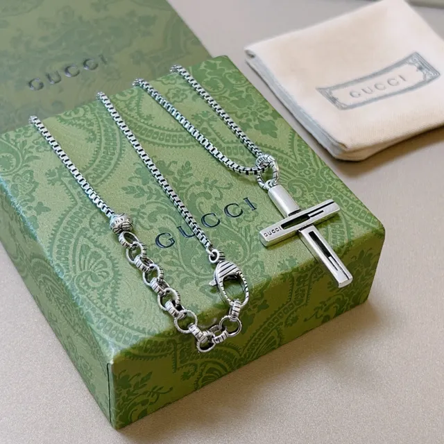 Gucci Geometric Cross Pendant Silver Necklace 6