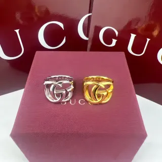 Gucci GG Interlocking Ring Silver Gold Double-G Motif Bold Sculptural Band Ring