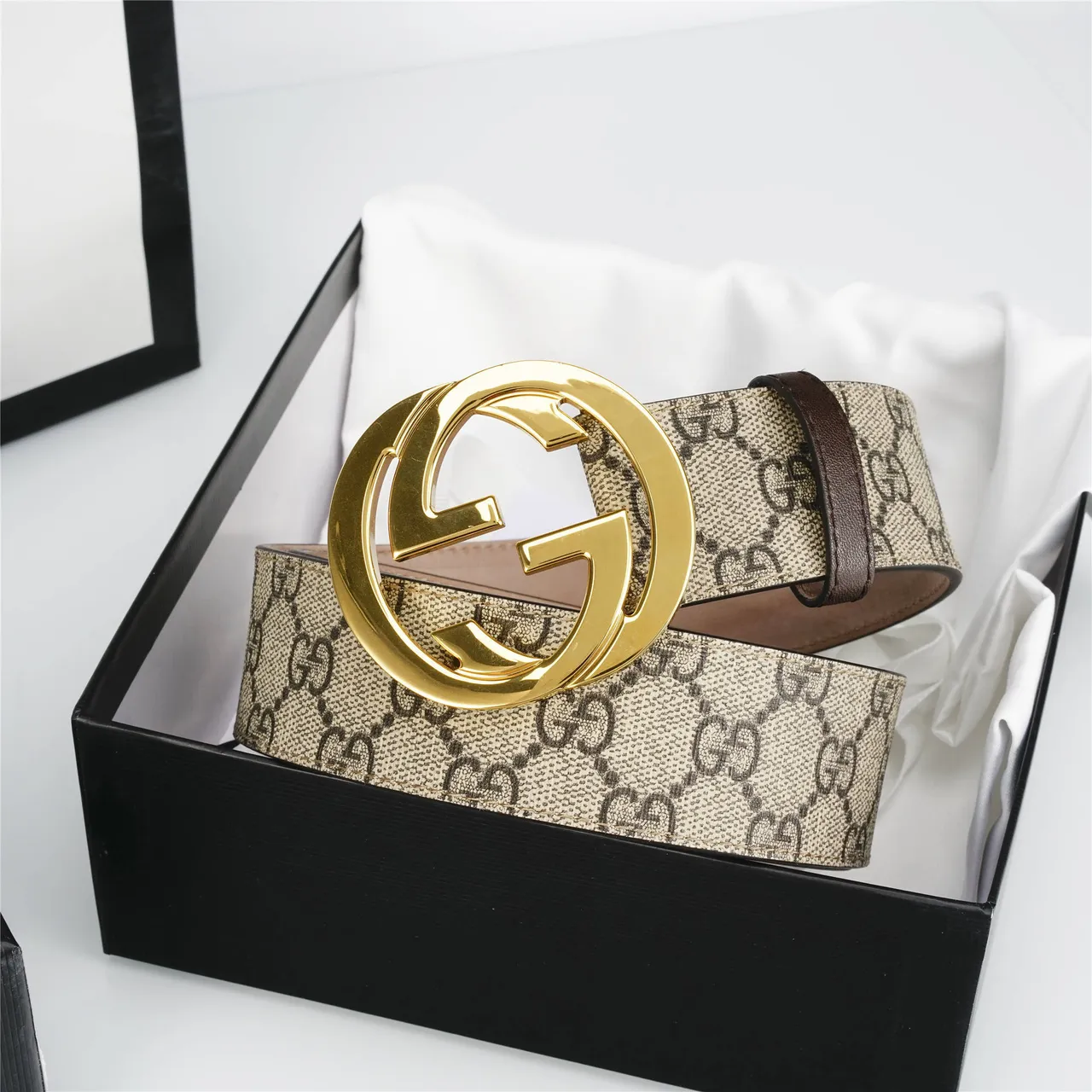 Gucci GG Marmont Beige and Black GG Monogram Leather Belt 2