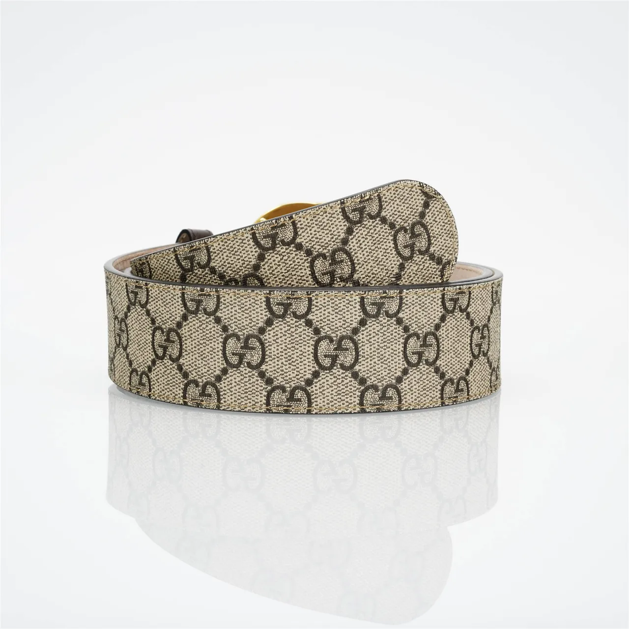 Gucci GG Marmont Beige and Black GG Monogram Leather Belt 4