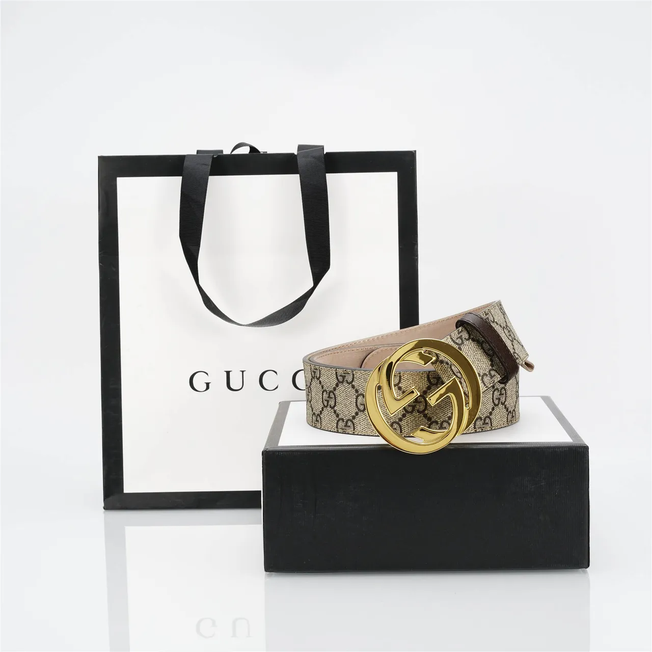 Gucci GG Marmont Beige and Black GG Monogram Leather Belt 5