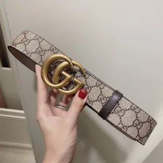 Gucci GG Marmont Beige Monogram Canvas Leather Belt