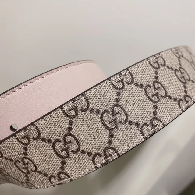 Gucci GG Marmont Beige Monogram Canvas Leather Belt 2