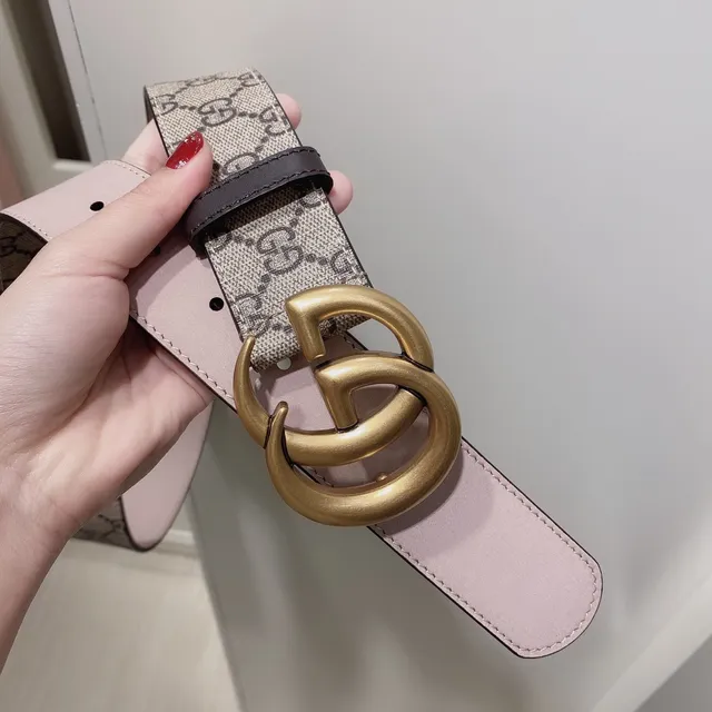 Gucci GG Marmont Beige Monogram Canvas Leather Belt 3