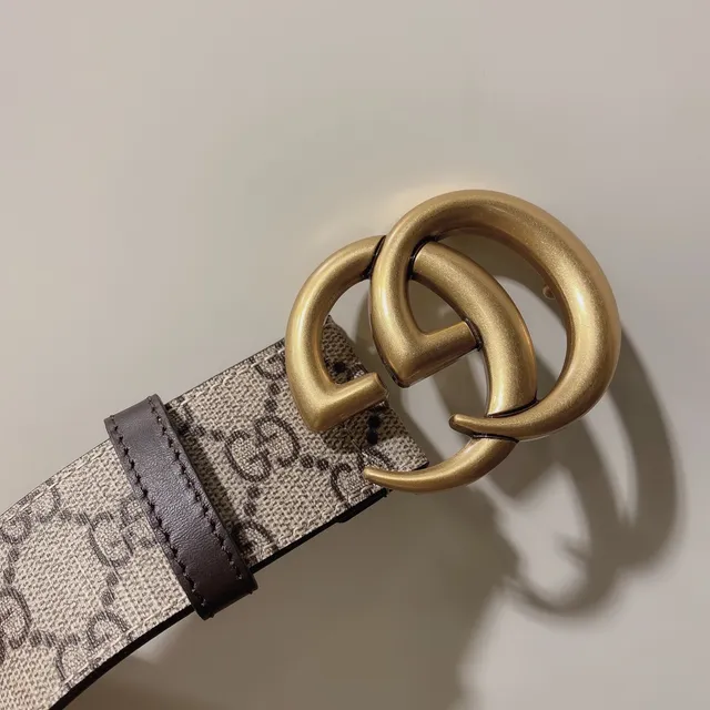 Gucci GG Marmont Beige Monogram Canvas Leather Belt 4