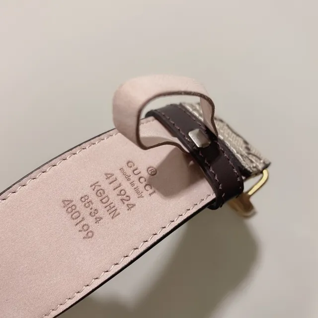 Gucci GG Marmont Beige Monogram Canvas Leather Belt 5