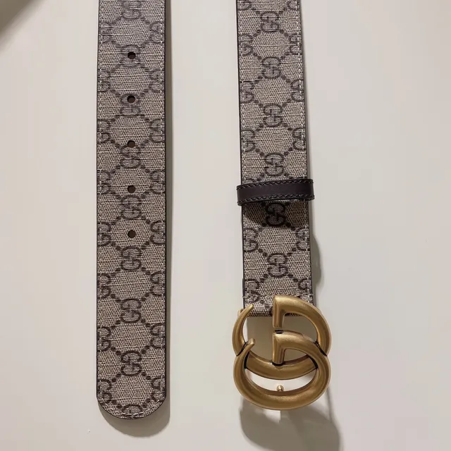 Gucci GG Marmont Beige Monogram Canvas Leather Belt 6
