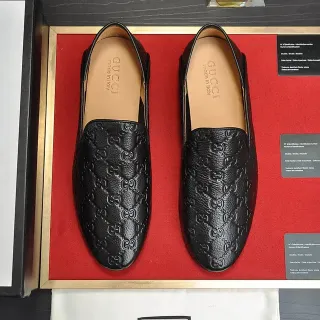 Gucci GG Marmont Black Beige Embossed Monogram Smooth Leather Loafer