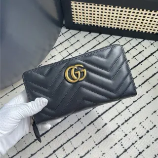 Gucci GG Marmont Black Chevron-Quilted Long Wallet