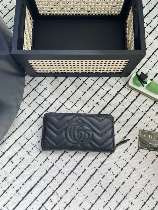 Gucci GG Marmont Black Chevron-Quilted Long Wallet 6