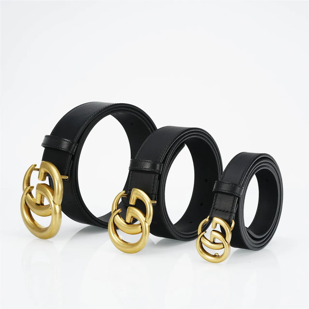Gucci GG Marmont Noir Doré Interlocking Double G Boucle Ceinture en cuir lisse 2