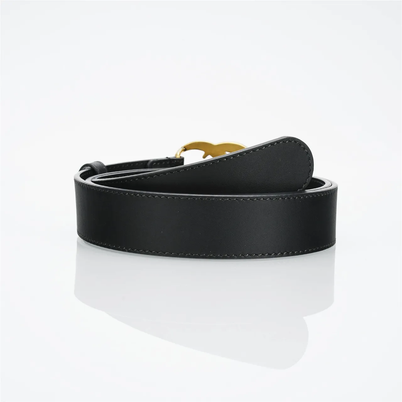 Gucci GG Marmont Noir Doré Interlocking Double G Boucle Ceinture en cuir lisse 7