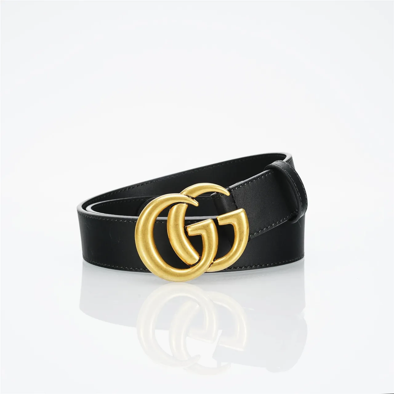 Gucci GG Marmont Noir Doré Interlocking Double G Boucle Ceinture en cuir lisse 8