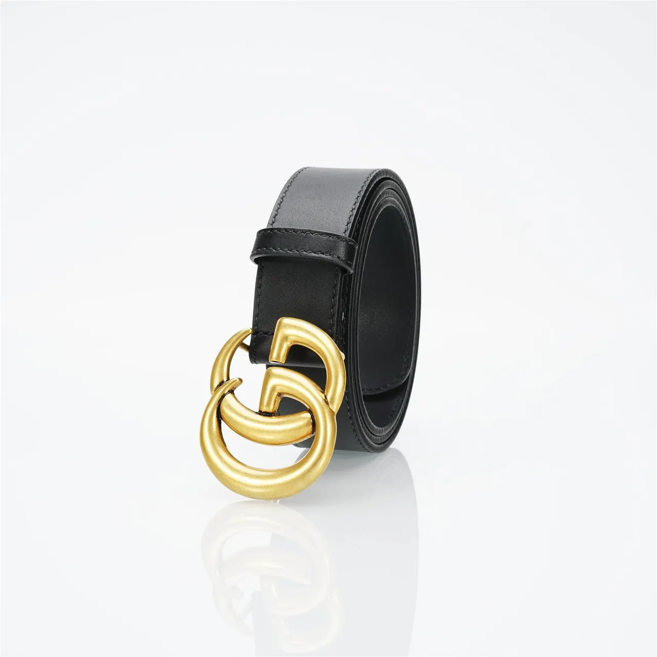 Gucci GG Marmont Noir Doré Interlocking Double G Boucle Ceinture en cuir lisse 11