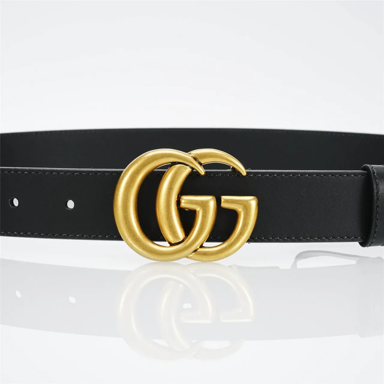 Gucci GG Marmont Noir Doré Interlocking Double G Boucle Ceinture en cuir lisse 12