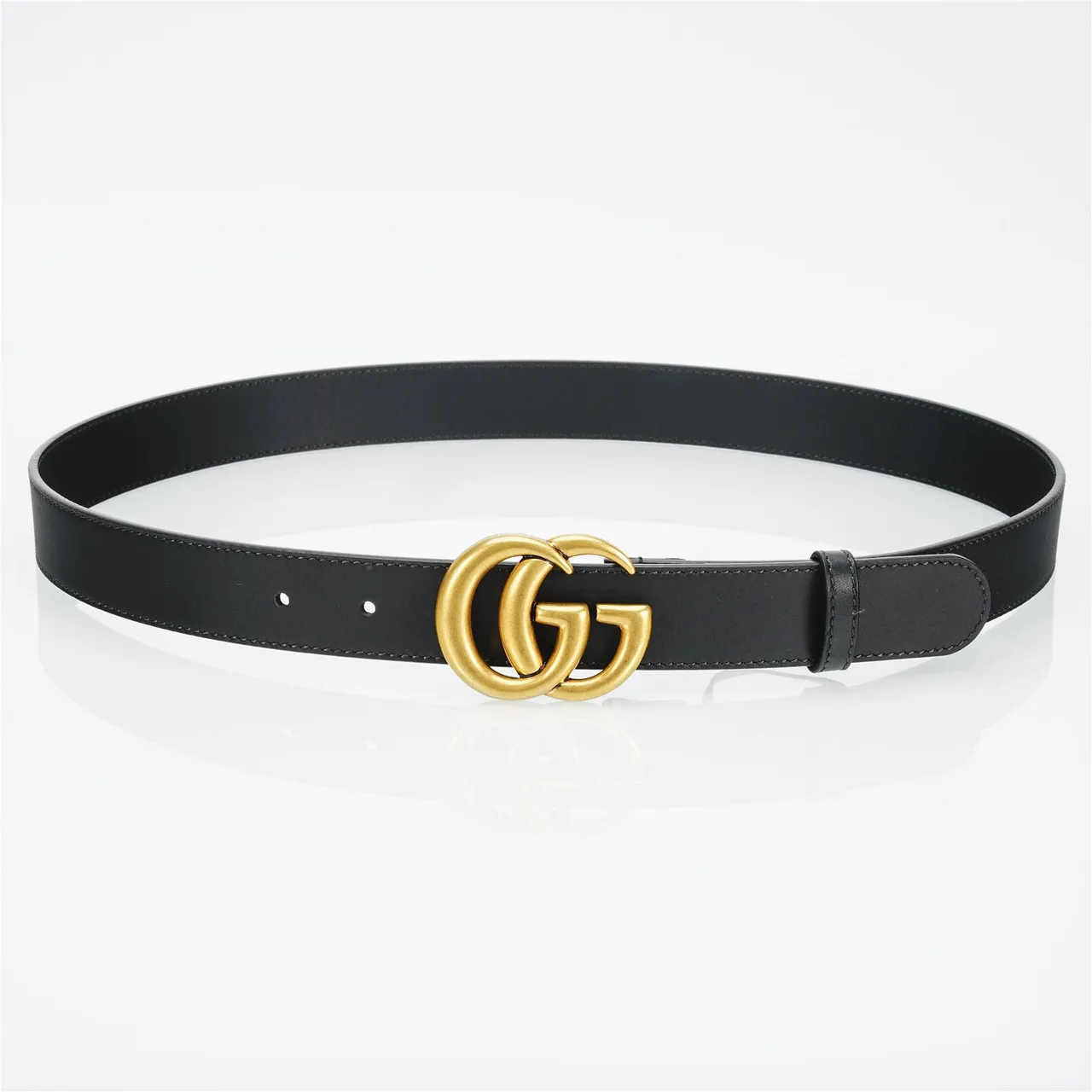 Gucci GG Marmont Noir Doré Interlocking Double G Boucle Ceinture en cuir lisse 13