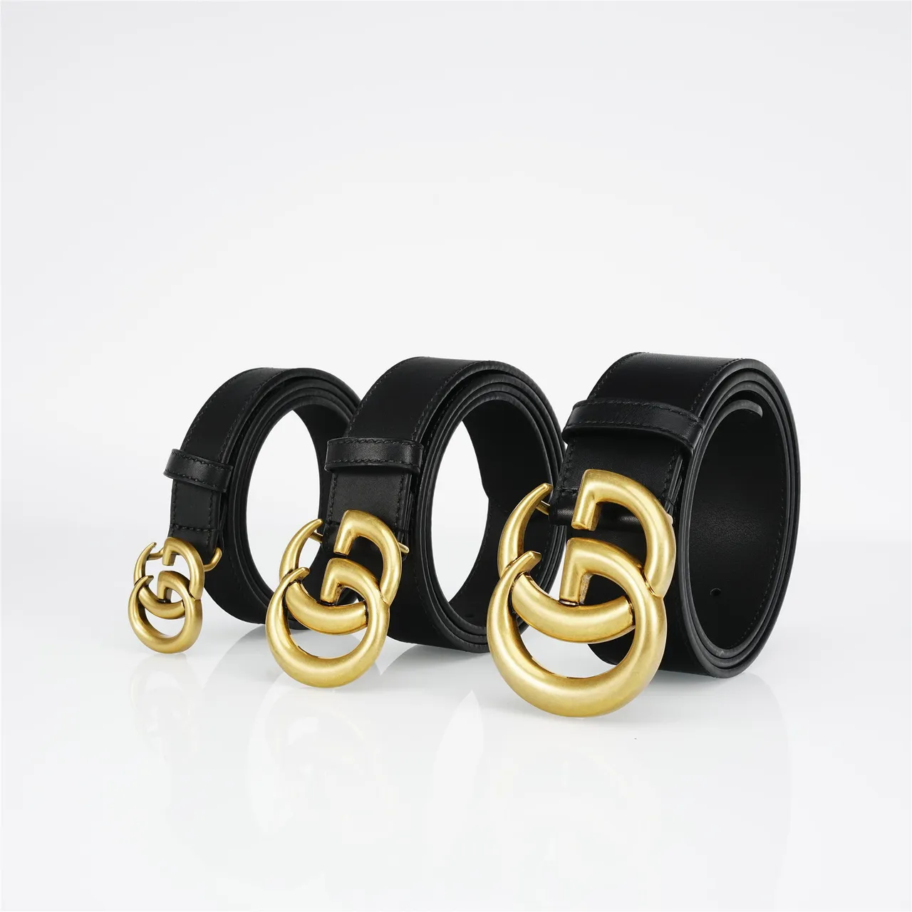 Gucci GG Marmont Noir Doré Interlocking Double G Boucle Ceinture en cuir lisse 14