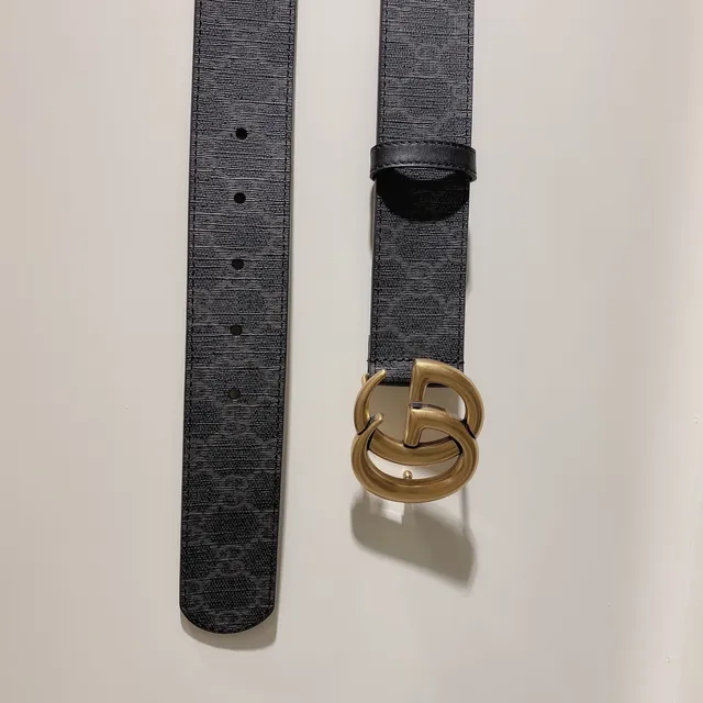 Gucci GG Marmont Ceinture en cuir sangle large monogramme canvas noir doré boucle d'interverrouillage 2