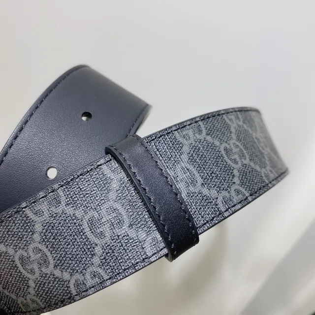 Gucci GG Marmont Ceinture en cuir sangle large monogramme canvas noir doré boucle d'interverrouillage 3