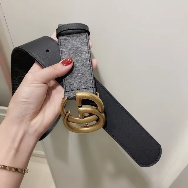 Gucci GG Marmont Ceinture en cuir sangle large monogramme canvas noir doré boucle d'interverrouillage 4
