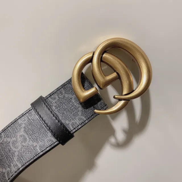 Gucci GG Marmont Ceinture en cuir sangle large monogramme canvas noir doré boucle d'interverrouillage 6