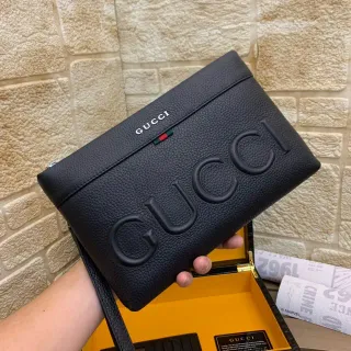 Gucci GG Marmont Black Pebbled Leather Envelope Clutch
