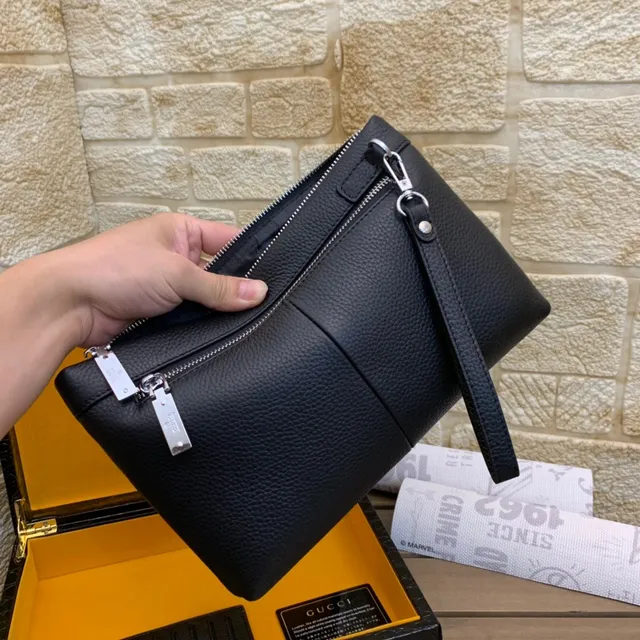 Gucci GG Marmont Black Pebbled Leather Envelope Clutch 4