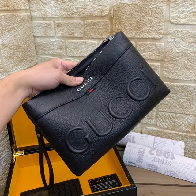 Gucci GG Marmont Black Pebbled Leather Envelope Clutch 5