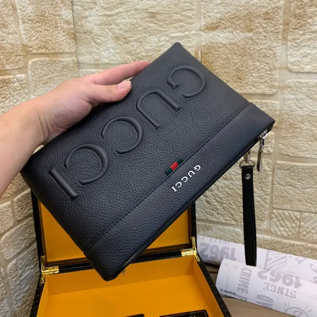 Gucci GG Marmont Black Pebbled Leather Envelope Clutch 6