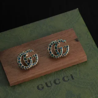 Gucci GG Marmont Blue Crystal Interlocking G Stud Earrings