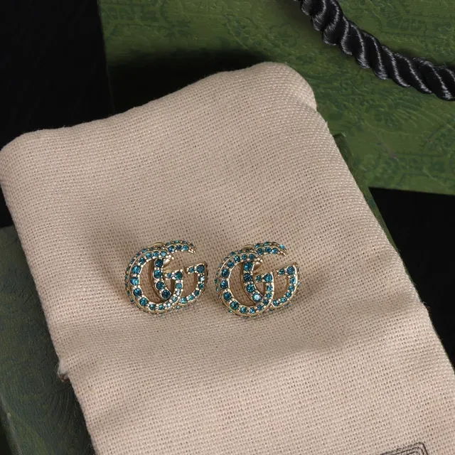 Gucci GG Marmont Blue Crystal Interlocking G Stud Earrings 4