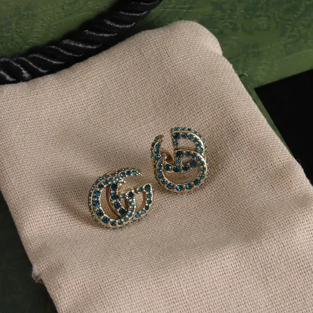 Gucci GG Marmont Blue Crystal Interlocking G Stud Earrings 5