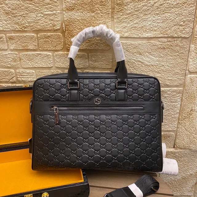 Gucci GG Marmont Briefcase Noir Argent Monogramme Embossed Cuir 3