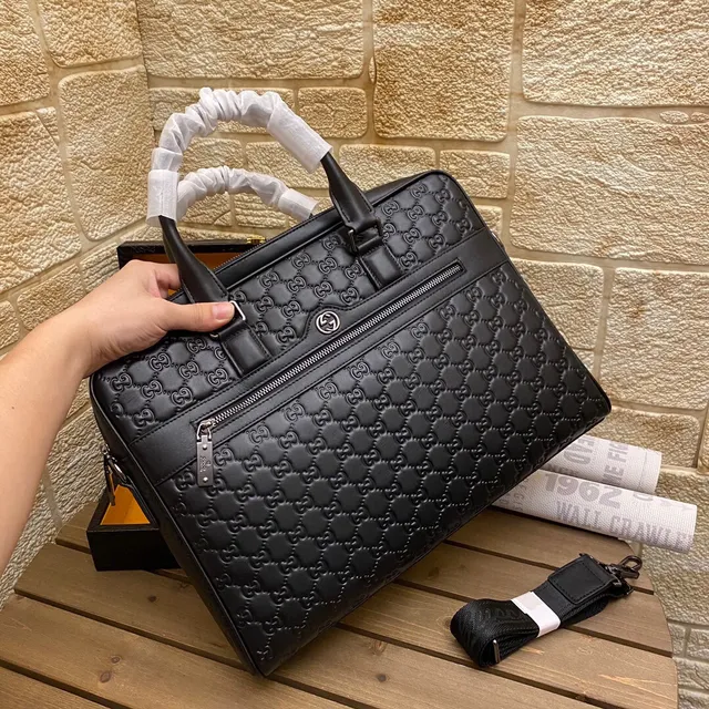 Gucci GG Marmont Briefcase Noir Argent Monogramme Embossed Cuir 6