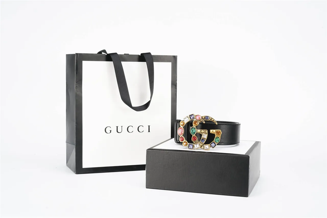 Gucci GG Marmont Crystal-Embellished Black Leather Belt 4