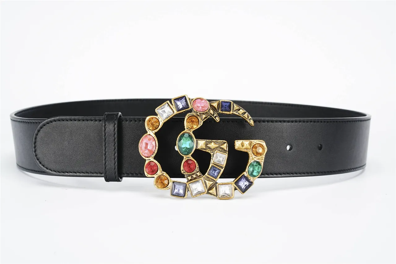 Gucci GG Marmont Crystal-Embellished Black Leather Belt 8