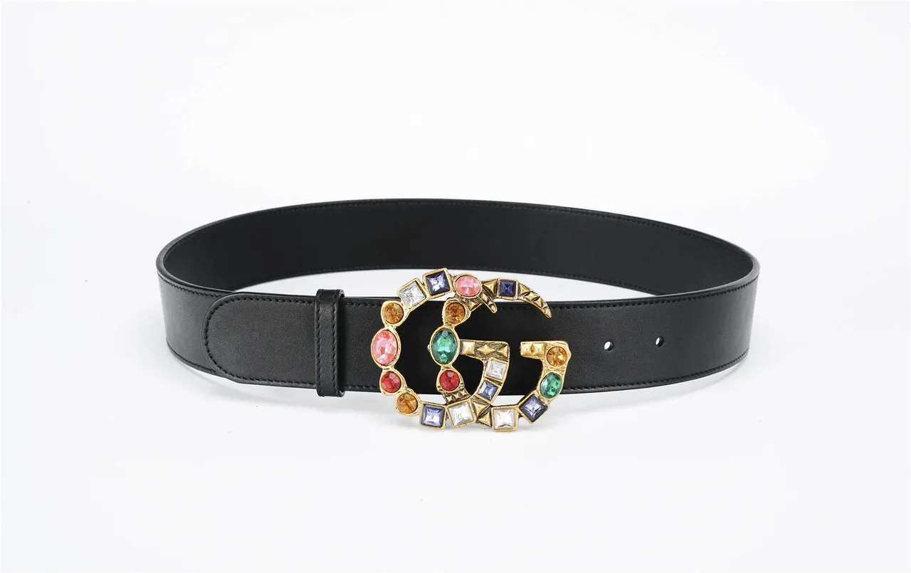 Gucci GG Marmont Crystal-Embellished Black Leather Belt 9