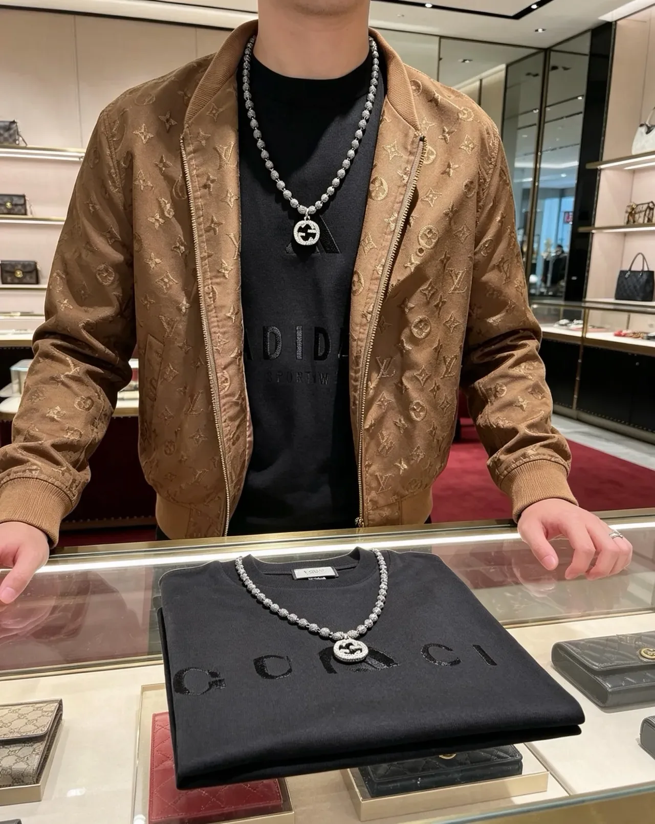 Gucci GG Marmont Crystal-Encrusted Interlocking G Beaded Chain Necklace 8