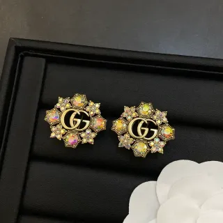 Gucci GG Marmont Crystal Floral Double G Stud Earrings