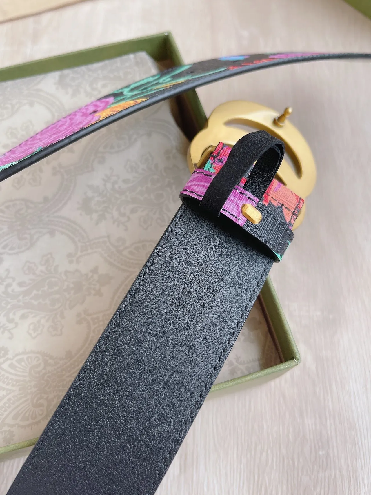 Gucci GG Marmont ফ্লোরাল-প্রিন্ট কালো চামড়ার বেল্ট 4
