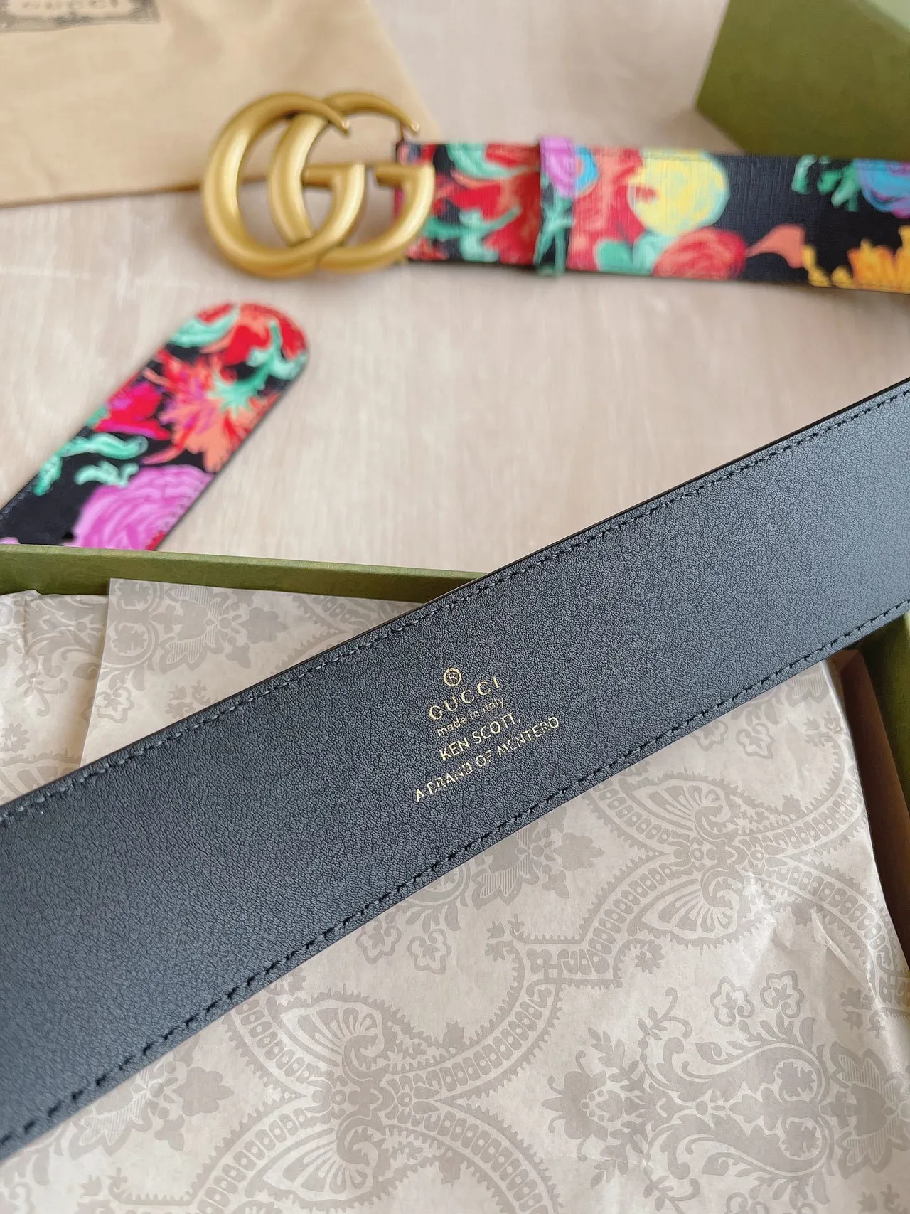 Gucci GG Marmont ফ্লোরাল-প্রিন্ট কালো চামড়ার বেল্ট 5