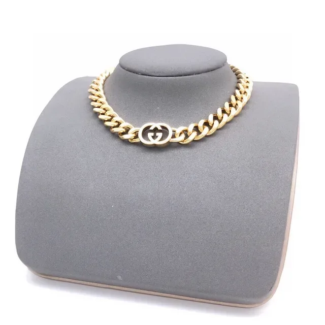 Colar Gucci GG Marmont Corrente Curb Dourada Grossa com Fecho Interlocking Duplo G 2