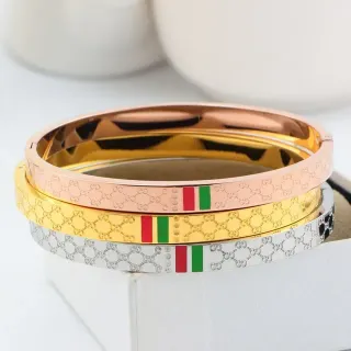 Gucci GG Marmont Gold Red Interlocking Monogram Enamel Web Stripe Bracelet